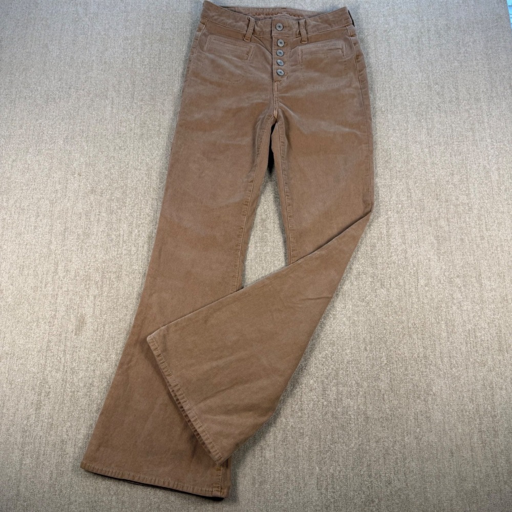 American Eagle Corduroy Pants Womens 2 Brown High Rise Flare Button Fly